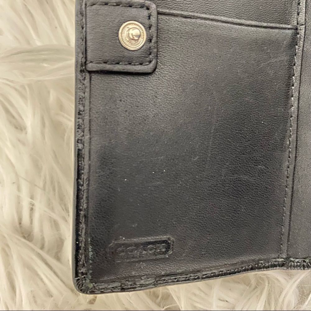 Coach Black Canvas Signature Patent Leather Foldover Wallet - Picture 9 of 9